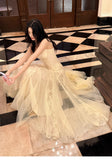 Niulatu Light Apricot Spaghetti Straps Tulle A-Line Birthday Prom Dresses HZ1103