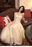 Niulatu Light Apricot Spaghetti Straps Tulle A-Line Birthday Prom Dresses HZ1103