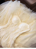 Niulatu Light Apricot Spaghetti Straps Tulle A-Line Birthday Prom Dresses HZ1103