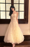 Niulatu Light Apricot Spaghetti Straps Tulle A-Line Birthday Prom Dresses HZ1103
