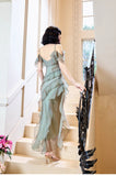 Niulatu Elegant Spaghetti Straps Ruffled Tulle Sheath Evening Dress HZ1103