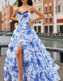 Niulatu Ruffle Sweetheart Neck A-Line Tiered Prom Dresses Fashion Evening Gowns HZ1103