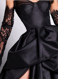 Niulatu Sweetheart Neck A-Line Satin Prom Dresses Formal Evening Dress with Slit HZ1103