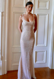 Niulatu Champagne Sheath Spaghetti Straps Mermaid Sequins Long Prom Dress for Party&Special Events HZ1103