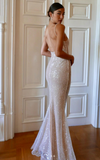 Niulatu Champagne Sheath Spaghetti Straps Mermaid Sequins Long Prom Dress for Party&Special Events HZ1103