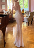 Niulatu Champagne Sheath Spaghetti Straps Mermaid Sequins Long Prom Dress for Party&Special Events HZ1103