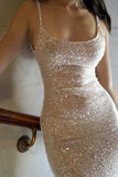 Niulatu Champagne Sheath Spaghetti Straps Mermaid Sequins Long Prom Dress for Party&Special Events HZ1103