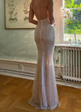 Niulatu Champagne Sheath Spaghetti Straps Mermaid Sequins Long Prom Dress for Party&Special Events HZ1103