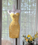 Niulatu Butter Yellow Sweetheart Bodycon Evening Gonws Satin Beaded Short Prom Dresses for Party HZ1103