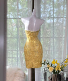 Niulatu Butter Yellow Sweetheart Bodycon Evening Gonws Satin Beaded Short Prom Dresses for Party HZ1103