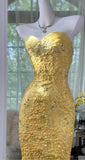 Niulatu Butter Yellow Sweetheart Bodycon Evening Gonws Satin Beaded Short Prom Dresses for Party HZ1103