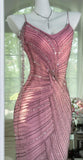 Niulatu Pink Chiffon Beaded Spaghetti Straps Short Prom Dresses Vintage Evening Gowns HZ1103