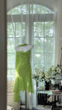 Niulatu Bud Green Sheath Short Prom Dresses Chiffon Beaded Backless Party Dress HZ1103