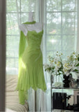 Niulatu Bud Green Sheath Short Prom Dresses Chiffon Beaded Backless Party Dress HZ1103