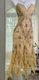 Niulatu Vintage Gold V-Neck Spaghetti Straps Lace Beading Short Prom Dresses HZ1103