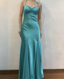 Niulatu Turquoise Satin Chiffon Mermaid Long Prom Dresses for Party HZ1103