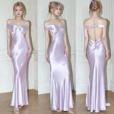 Niulatu Light Pink Off-shoulder Satin Mermaid Long Prom Dresses Elegant Backless Evening Dresses HZ1103