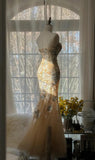Niulatu Light Champagne Sweetheart Neck Tulle Sequin Mermaid Long Prom Dresses Elegant Party Dress HZ1103