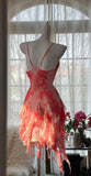 Niulatu Vintage Spaghetti Straps Chiffon Ruffle Bodycon Short Prom Dresses HZ1103