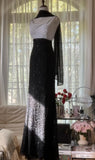 Niulatu Black and White High Waist Scoop Neck Beaded Chiffon Prom Dresses, Vintage Evening HZ1103
