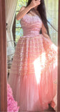 Niulatu Pink Tulle Layered A-line Strapless Birthday Prom Dresses Formal Evening Gowns HZ1103