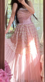 Niulatu Pink Tulle Layered A-line Strapless Birthday Prom Dresses Formal Evening Gowns HZ1103