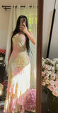 Niulatu Vintage Spaghetti Straps Gradient Chiffon Beading Sheath Prom Dresses HZ1103