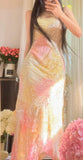 Niulatu Vintage Spaghetti Straps Gradient Chiffon Beading Sheath Prom Dresses HZ1103