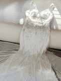 Niulatu White V-Neck Chiffon Beaded Mermaid Prom Dresses Vintage Evening Gowns HZ1103