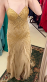 Niulatu Spaghetti Straps Beaded Chiffon Mermaid Prom Dresses Vintage Evening Gowns HZ1103