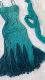 Niulatu Gradient Emerald Green Spaghetti Straps Chiffon Beaded Mermaid Short Prom Dresses Vintage Evening Dress HZ1103