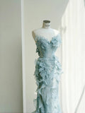 Niulatu Neck Mermaid Tulle Sequins Elegant Long Prom Dresses Exquisite Embroidery Applique Train Wedding Dress HZ1103