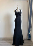 Niulatu Black Square Neck Mermaid Beaded Long Prom Dresses Formal Evening Dress HZ1103