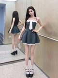 Niulatu style stitching suspender dress with bow waist short skirt HZ1103