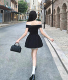 Niulatu style black off-shoulder dress summer short skirt HZ1103