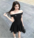 Niulatu style black off-shoulder dress summer short skirt HZ1103