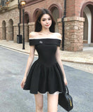 Niulatu style black off-shoulder dress summer short skirt HZ1103