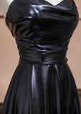 Niulatu Black Sweetheart Neck A-Line Satin Long Prom Dresses Formal Evening Gowns HZ1103