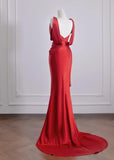 Niulatu Red Satin Mermaid Open Back Long Prom Dresses Elegant Evening Gowns HZ1103