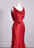 Niulatu Red Satin Mermaid Open Back Long Prom Dresses Elegant Evening Gowns HZ1103