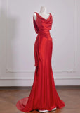 Niulatu Red Satin Mermaid Open Back Long Prom Dresses Elegant Evening Gowns HZ1103