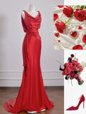 Niulatu Red Satin Mermaid Open Back Long Prom Dresses Elegant Evening Gowns HZ1103