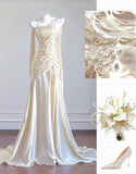 Niulatu Champagne Spaghetti Straps Mermaid Long Prom Dresses Sweet 16 Dress HZ1103