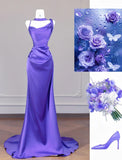 Niulatu Purple Strap Mermaid Satin Backless Long Prom Dresses Formal Evening Gowns HZ1103