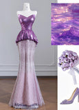 Niulatu Strapless Pink and Purple Mermaid Long Prom Dresses Elegant Evening Gowns HZ1103
