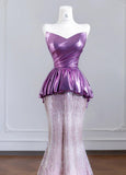Niulatu Strapless Pink and Purple Mermaid Long Prom Dresses Elegant Evening Gowns HZ1103