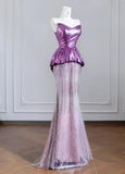Niulatu Strapless Pink and Purple Mermaid Long Prom Dresses Elegant Evening Gowns HZ1103