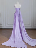 Niulatu Purple Strapless Mermaid Pleated Train Prom Dresses Formal Evening Gowns HZ1103