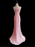 Niulatu Pink Halter Neck Chiffon Mermaid Long Prom Dresses Formal Evening Gowns HZ1103