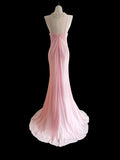 Niulatu Pink Halter Neck Chiffon Mermaid Long Prom Dresses Formal Evening Gowns HZ1103